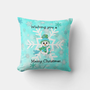 Vrolijk kerstfeest Whimsical Snowman en Snowflake Kussen