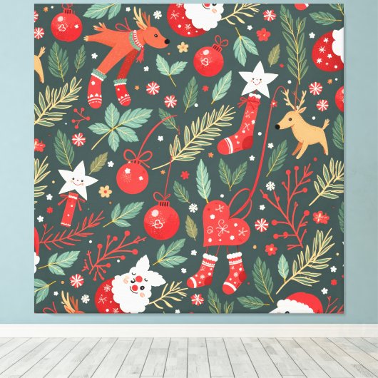 Vrolijk kerstfeest Whimsy Canvas Afdruk (Insitu (Houten vloer))