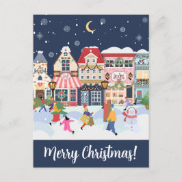 Vrolijk Kerstfeest Whimsy Winter Town Personaliser Briefkaart