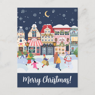 Vrolijk Kerstfeest Whimsy Winter Town Personaliser Briefkaart