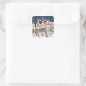 Vrolijk Kerstfeest Whimsy Winter Town Personaliser Vierkante Sticker (Tas)