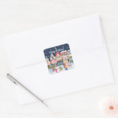 Vrolijk Kerstfeest Whimsy Winter Town Personaliser Vierkante Sticker (Envelop)
