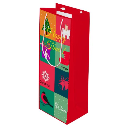Vrolijk kerstfeest wijn cadeautas (Voorkant Gekanteld)