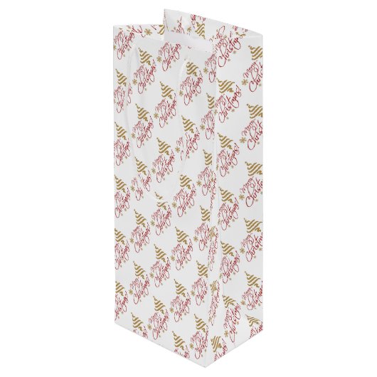 Vrolijk kerstfeest wijn cadeautas (Achterkant Gekanteld)