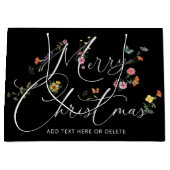 Vrolijk Kerstfeest Wilde Bloemen Vakantie Zwart Mo Groot Cadeauzakje (Voorkant)