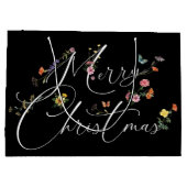 Vrolijk Kerstfeest Wilde Bloemen Vakantie Zwart Mo Groot Cadeauzakje (Achterkant)