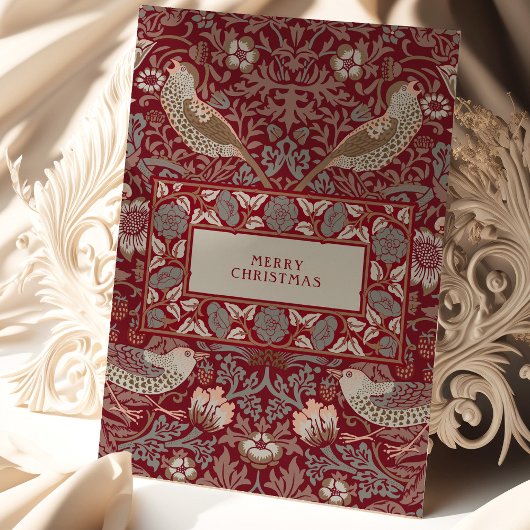 Vrolijk Kerstfeest William Morris Strawberry Thief Kaart