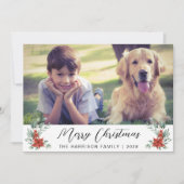 Vrolijk Kerstfeest Winter Bloemen 3 Foto Feestdagenkaart (Voorkant)