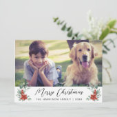 Vrolijk Kerstfeest Winter Bloemen 3 Foto Feestdagenkaart (Staand voorkant)