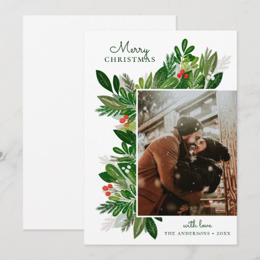 vrolijk kerstfeest. Winter bloemen botanische groe Feestdagenkaart (Voorkant / Achterkant)