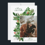 vrolijk kerstfeest. Winter bloemen botanische groe Feestdagenkaart<br><div class="desc">"Vrolijk kerstfeest" fotokaart met bloemig botanisch groen voor de wintervakantie. Neem contact met me op als je extra items nodig hebt.</div>