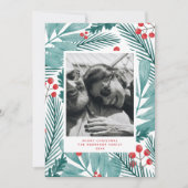 vrolijk kerstfeest. Winter bloemen & dennen foto Feestdagenkaart (Voorkant)