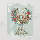Vrolijk Kerstfeest Winter Bloemenhazen briefkaart (Voorkant / Achterkant)