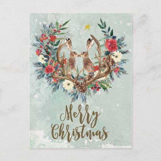 Vrolijk Kerstfeest Winter Bloemenhazen briefkaart (Voorkant)