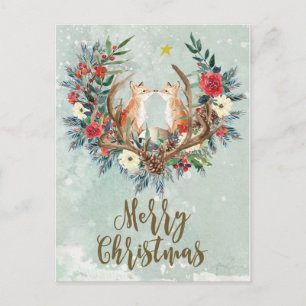 Vrolijk Kerstfeest Winter Bloemenvossen briefkaart