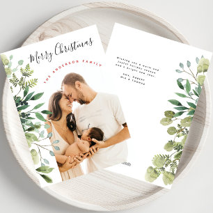 Vrolijk Kerstfeest Winter Botanicals Elegante Foto Feestdagenkaart