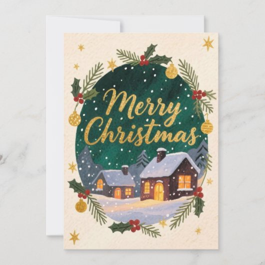 Vrolijk Kerstfeest Winter Cottage Holiday Kaart (Voorkant)