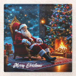 Vrolijk Kerstfeest winter feestelijke Santa magie Glazen Onderzetter