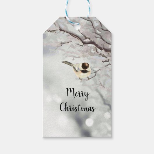 Vrolijk Kerstfeest Winter Frost Vogel Natuur Cadeaulabel (Voorkant)