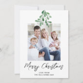 Vrolijk Kerstfeest Winter Greenery Mistletoe Foto Feestdagenkaart (Voorkant)