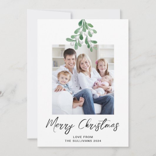 Vrolijk Kerstfeest Winter Greenery Mistletoe Foto Feestdagenkaart (Voorkant)