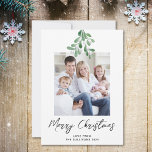 Vrolijk Kerstfeest Winter Greenery Mistletoe Foto Feestdagenkaart<br><div class="desc">Deze eenvoudige en stijlvolle kerstkaart is versierd met waterverf mistletoe groen en script typografie. Gemakkelijk aan te passen met uw foto. Originele Waterverf © Michele Davies.</div>
