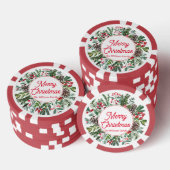 Vrolijk Kerstfeest Winter Greenery Red Script Clas Poker Chips (Opstapeling)