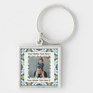 Vrolijk Kerstfeest Winter Groen Blauw Bruin Foto Sleutelhanger