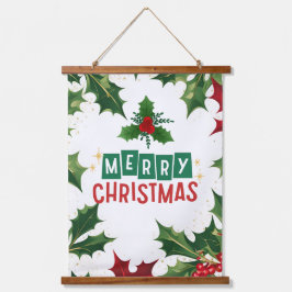 Vrolijk Kerstfeest Winter Holly Red Green Hangend Wandkleed