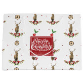 Vrolijk Kerstfeest Winter Idyll Deer Gepersonalise Groot Cadeauzakje (Voorkant)
