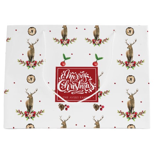 Vrolijk Kerstfeest Winter Idyll Deer Gepersonalise Groot Cadeauzakje (Voorkant)