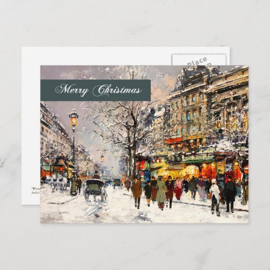 Vrolijk kerstfeest. Winter Parisian Scene Feestdagenkaart (Voorkant / Achterkant)