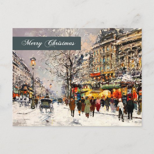 Vrolijk kerstfeest. Winter Parisian Scene Feestdagenkaart (Voorkant)
