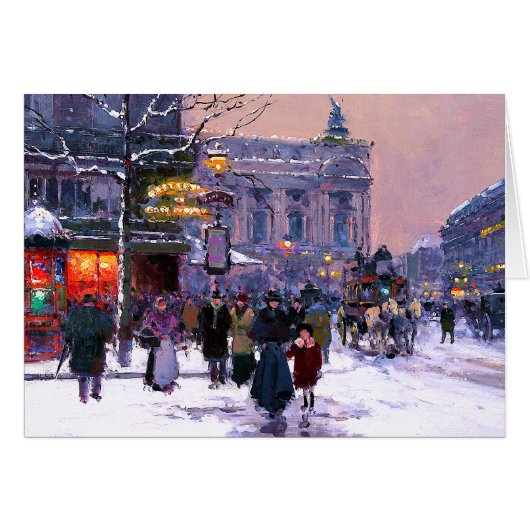 Vrolijk kerstfeest. Winter Parisian Scene Kaart (Voorkant Horizontaal)