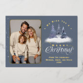 Vrolijk Kerstfeest Winter Sneeuw Familie Foto Goud Folie Feestdagenkaart (Voorkant)