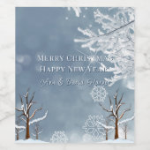 Vrolijk Kerstfeest Winter Sneeuwvlokken Bomen Wijn Etiket (Enkel label)