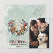 Vrolijk Kerstfeest Winter Sneeuwvossen Fotokaart Feestdagenkaart (Voorkant / Achterkant)