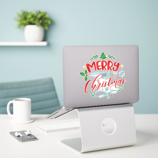 Vrolijk kerstfeest Winter Sticker (Laptop op bureau)