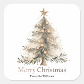 Vrolijk Kerstfeest Winter Vakantie Waterverf Tree Vierkante Sticker (Voorkant)