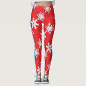 Vrolijk kerstfeest! Winter White Snowflakes Red Leggings (Voorkant)