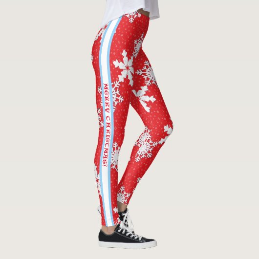 Vrolijk kerstfeest! Winter White Snowflakes Red Leggings (Rechts)