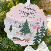 Vrolijk Kerstfeest Winter Wonderland Bos Dieren Ornament Kaart