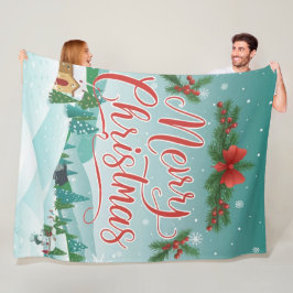 Vrolijk Kerstfeest Winter Wonderland Scene Fleece Deken