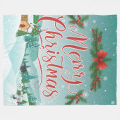 Vrolijk Kerstfeest Winter Wonderland Scene Fleece Deken (Voorkant (Horizontaal))