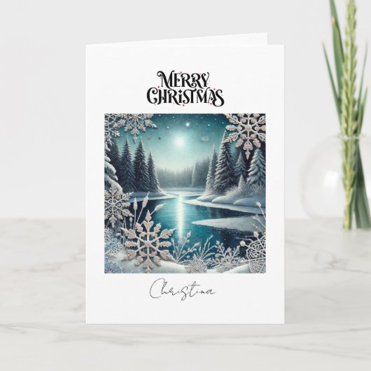 Vrolijk Kerstfeest Winter Wonderland Sneeuwvlokken Kaart (Voorkant)