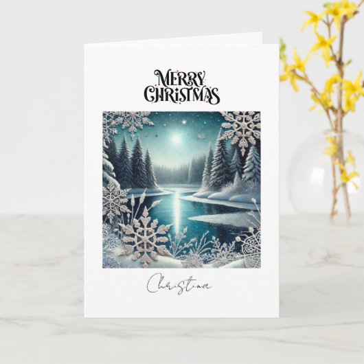 Vrolijk Kerstfeest Winter Wonderland Sneeuwvlokken Kaart (Gele Bloem)