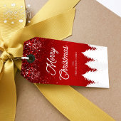 Vrolijk Kerstfeest Winterbomen & Sneeuwvlokken Roo Cadeaulabel