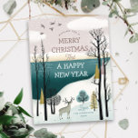 vrolijk kerstfeest. Winterbossen Noords landschap Feestdagenkaart<br><div class="desc">"Ik wens u een vrolijk kerstfeest en een gelukkig nieuwjaar" briefkaart met cartoon winterbos noordse landschap.</div>