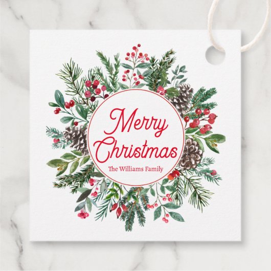 Vrolijk Kerstfeest Wintergroen Rood script Bedankjes Labels (Achterkant)