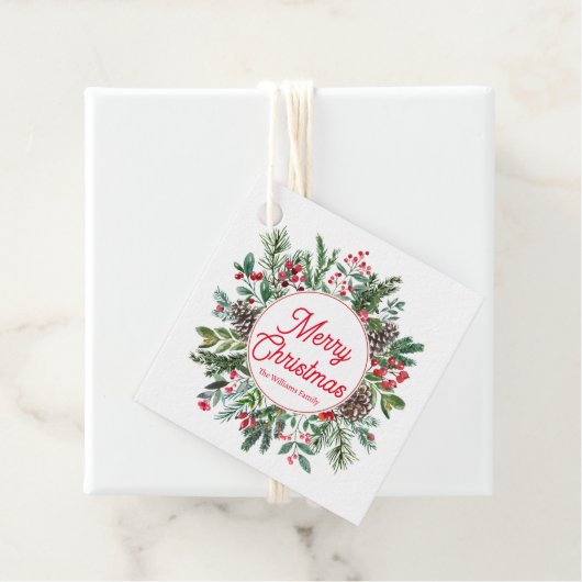 Vrolijk Kerstfeest Wintergroen Rood script Bedankjes Labels (In situ)